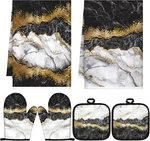 Sratte 6 Pcs Farmhouse Marble Kitchen Towels Pot Holders Oven Black, Gold. Fixed Price $23.23.