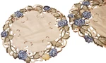Daily Boutique Set Of Table Runners W/doily Embroidered W/victorian Blue Roses. Fixed Price $50.00.