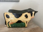 Vintage Flower Pot Metal 2 Sided White Black Cows Farm Planter. Fixed Price $20.00.
