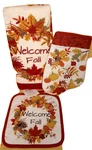 Perfect Harvest "welcome Fall" - 1 Pot Holders, Mitt, And Towel Set. Fixed Price $11.75.