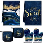 6 Pcs Marble Kitchen Decor Gold Pot Holders Oven Mitts 2 Dish Towels Farmho.... Fixed Price $20.65.