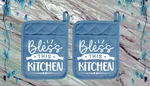 Bless This Kitchen #1 (2) Pocket Pot Holder Oven Mitt 14SLATEDBL. Fixed Price $16.99.