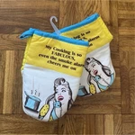 Quilted Cotton Sarcastic Oven Mitts Set Pop Art Design, 2-PIECE. Fixed Price $35.00.