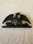 Vintage Iron Art Trivet Americana Eagle With Shield Flag JM198. Fixed Price $10.00.
