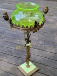 Vintage Art Deco Vaseline Fish Bowl Lamp Stand.. Fixed Price $1200.00.