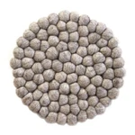 Hand Crafted Felt Ball Trivets From Nepal: Round, Light Grey - Global Groove (t). Fixed Price $22.00.