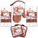 5-PIECE Caf Latte Kitchen Towel Set Quilted Oven Mitt & 2 Potholders Perf.... Fixed Price $28.15.