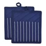 Dii 100% Cotton Chef Stripe Pot Holder Set Of 2, Machine Washable, Nautical Blue. Fixed Price $18.53.