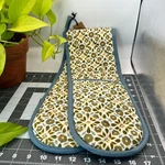 Creative Op Double Oven Mitt Floral Cotton 36 X Blue Green New. Fixed Price $18.99.