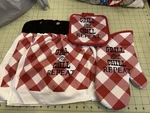 5 Piece Hanging Handmade Kitchen Towel Potholder Set With Oven Mitt. Fixed Price $11.00.