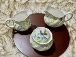 Set Of 3 Vtg Rosina Fine Bone China Queens English Chintz Creamer And Sugar. Fixed Price $130.00.