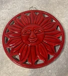 Old Dutch International Sun Trivet 8.5" Round Enameled Cast Iron Red. Fixed Price $23.95.