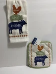 Kitchen Towels & Pot Holder Sweet Home" Cow, Pig Chicken Design Set Of 2. Fixed Price $6.49.