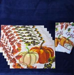 Set Of 6 Fall/harvest/thanksgiving 18"X11.5" Placemats W/ 2 Matching Tea Towels. Fixed Price $16.95.