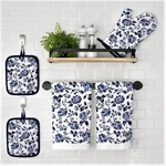 Mainstays Navy White & Blue Floral 5 Pc Potholder, Oven Mitt Towel Set New. Fixed Price $11.85.