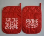 2 Pack 7" X 9" Red Christmas Pocket Pot Holders Quilted Back Cheer Great Gift. Fixed Price $10.95.