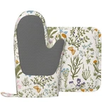 Vintage Wild Flowers Herb Floral Oven Mitts And Pot Holders Set Of 2 Silicone.... Fixed Price $14.62.