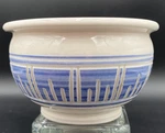 Alice Boysen Handmade Stoneware Footed Bowl, Vertical Bands Blue, Signed. Fixed Price $12.00.