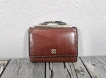 Vtg Bosca Mini Wallet Card Holder Hand Stained Hide Brown Leather Kiss Lock Coin. Fixed Price $25.20.