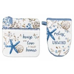 Blue Escape Beach Sea Shells & Starfish Potholder Oven Mitt Set, By Kay Dee. Fixed Price $16.97.