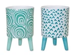 Melrose Blue Patterned Pot With Legs Set Of 2 Planter, Dolomite. Fixed Price $39.99.