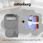 3PC Heat Resistant Kitchen Set + 12PC Wash Cloths Solid Color. Fixed Price $11.99.