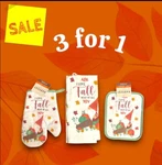 Fall Thanksgiving Kitchen Oven Mitt Towels Pot Holder Set Of 3 Holiday Gnome. Fixed Price $13.99.