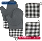 .plaid Pattern Oven And Pot Holder 4-PIECE Set, Heat Resistant Glove.. Fixed Price $14.18.
