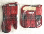Williams Sonoma Red Tartan Oven Mitt & Potholder. Fixed Price $39.95.