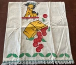 Cute! Vintage Tinted Embroidered Puppy Dog With Cherries Kitchen Tea Towel. Fixed Price $38.99.