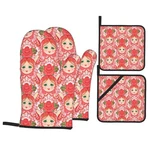 Traditional Russian Nesting Doll With Flowers Oven Mitts And Pot Holders 4 Pc.... Fixed Price $31.45.