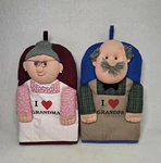2 Kitchen Novelty Cotton Oven Mitts Love Grandma & Grandpa. Fixed Price $24.00.