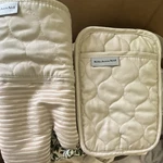 Kitchenaid Beige Striped Quilted Fabric Oven Mitt & Potholder Set. Fixed Price $7.00.