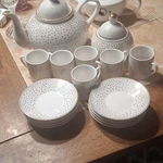 White Black Polka Dot Ceramic Set Glossy Round 10PC Teapot Sugar Bowl 6 Cups. Fixed Price $23.50.