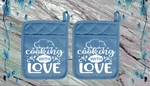 Cooking With Love (2) Pocket Pot Holder Kitchen Oven Mitt 17SLATEDBL. Fixed Price $16.99.