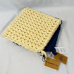 Set Of 2 Creative Co-op 8" Square Cotton Crocheted Pot Holders Cream/navy Trivet. Fixed Price $17.00.