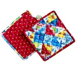 April Cornell Primary Patchwork Potholder Set Of 2 Red Blue White Yellow Green. Fixed Price $28.00.