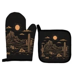 Boho Sunshine Western Black Oven Mitts And Pot Holders Sets, Cactus Kitchen D.... Fixed Price $22.19.