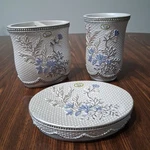 Popular Bathroom Set Of 3, Soap Dish & Tooth Brush Holder, Tumbler New Cond. Fixed Price $22.05.