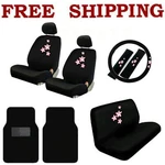 New Spring Pink Flowers Car Seat Covers Steering Wheel & Floor Mats Set. Fixed Price $60.89.