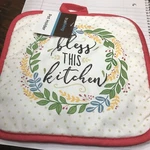 True Living "bless This Kitchen" Red/ With Multi-color Front Cotton Pot Holder. Fixed Price $7.00.