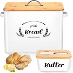2 Pcs Large Bread Box Set For Kitchen Countertop With Ceramic Butter Dish Holder. Fixed Price $54.84.