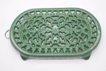 Cast Iron Trivet Green Enamel Oval 10X6 Footed Kitchen Hot Plate Decor. Fixed Price $18.95.