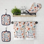 Kitchen Towel Gift Mitt Set 5 Pieces Bless This Fall Leaves Nwt. Fixed Price $9.56.