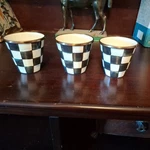 Mackenzie-childs Courtly Check Enamel Herb Pots Set Of 3. Fixed Price $80.00.