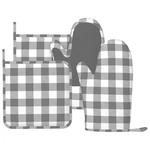 Buffalo Plaid White And Grey Oven Mitts Pot Holders Set, 4PCS .... Fixed Price $25.96.