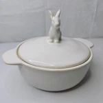 Creative Co-op White Stoneware 7 Inch Round Baker Rabbit Finial Lid. Fixed Price $17.40.