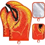 4 Pcs Lobster Claw Oven Mitts And Pot Holders Quilted Cotton Lining Red. Fixed Price $24.64.