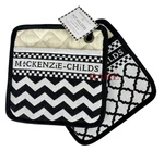 Mackenzie-childs Pair Of Black & White Zig-zag Pot Holders 8.5" X New. Fixed Price $25.00.