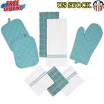 New 8 Piece Cotton Kitchen Textiles Set Towels Dishcloths Oven Mitts Pot Holders. Fixed Price $16.07.